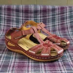 Purple Embroidery Lightweight Strappy Sandal